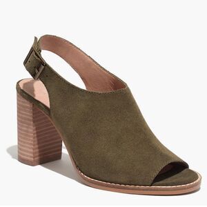 Madewell Cary Sandal Slingback Block Heel Leather Open Toe Green